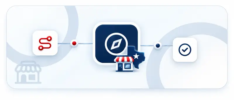TVEN business-network illustration with connected opportunity, Texas business, and completion symbols